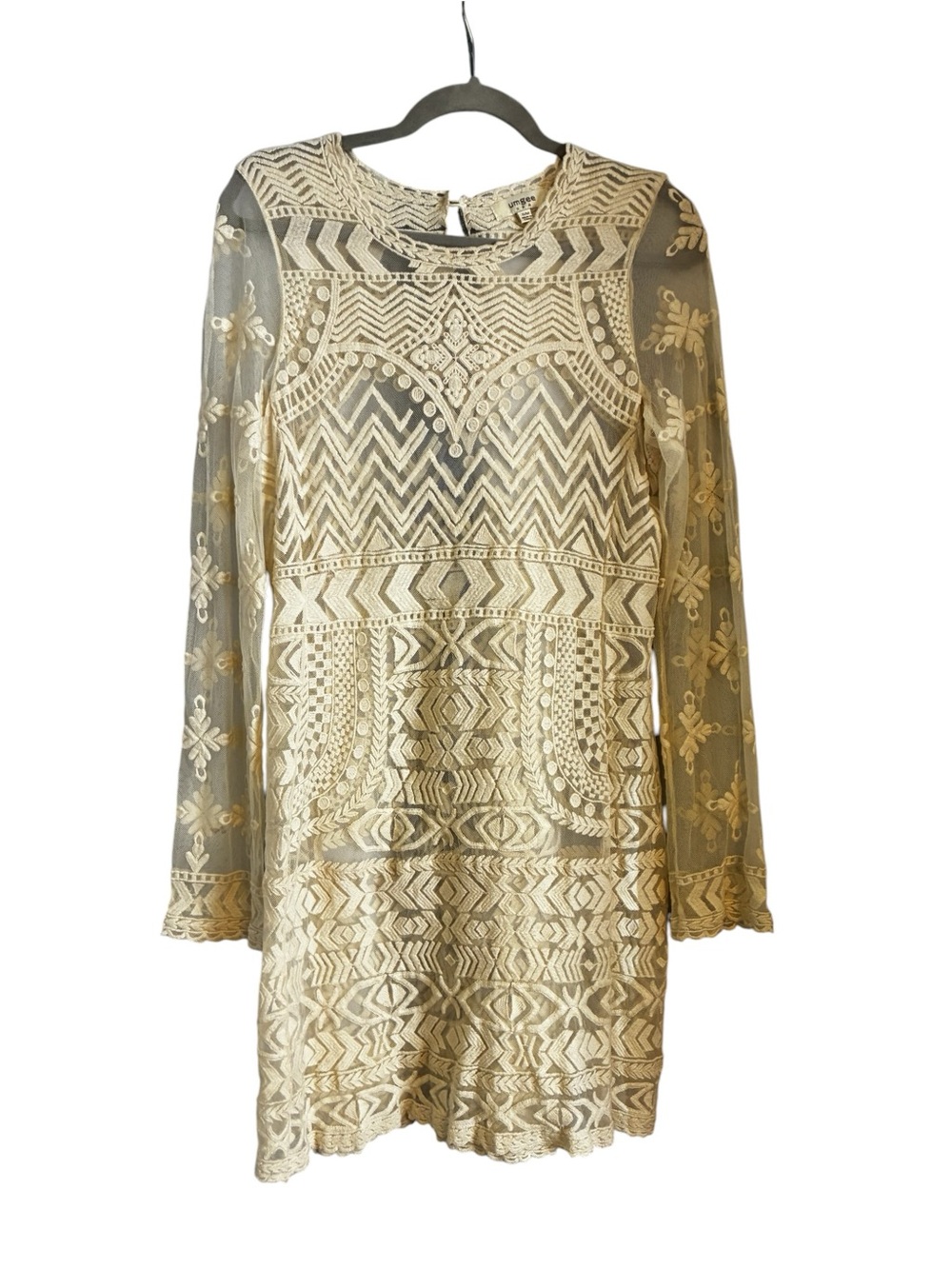 Umgee Cream Embroidered Long-Sleeve Lace Shift Dress
